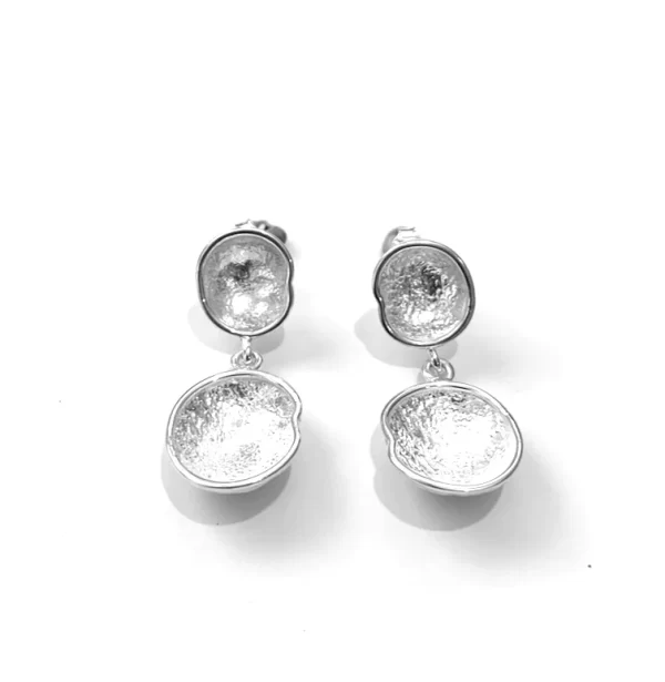 Silvermade Reticulated Finish Double Concave Drop Studs - Elegant 3cm x 1.2cm Silver Earrings - Image 2